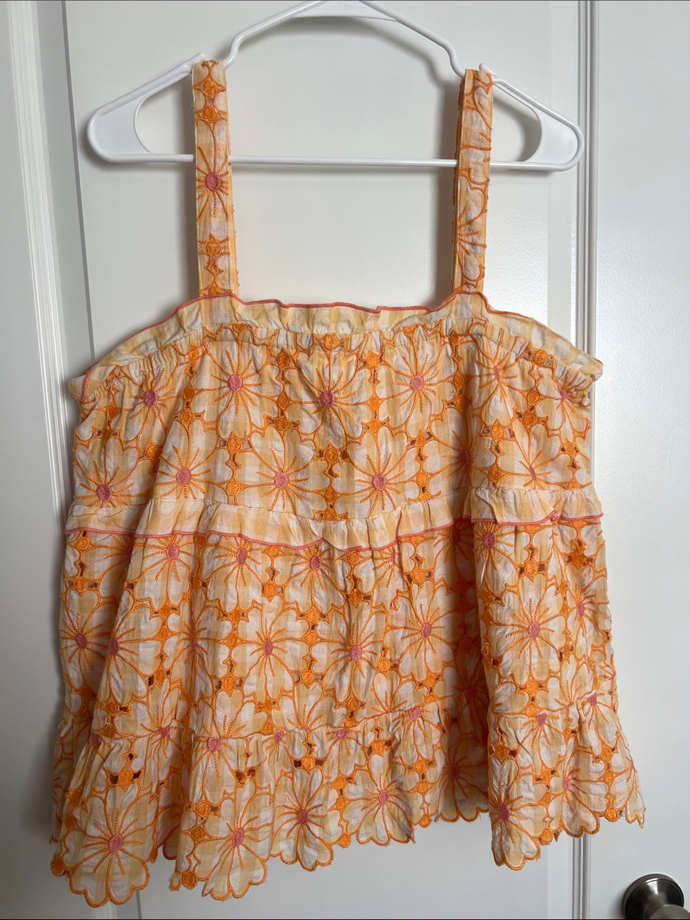 Anthropologie Orange and Pink Floral Eyelet Sundress Top
